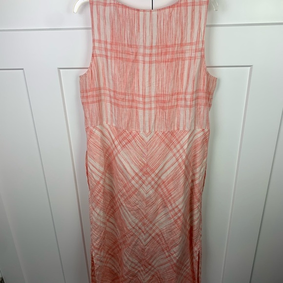 J Jill Love Linen Maxi Dress LARGE orange White Lagenlook Coastal Pockets - Picture 7 of 9